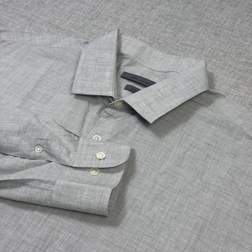 John Varvatos Dress Shirt Mens 16.5 Gray Slim Fit Point Collar Long Sleeve Italy